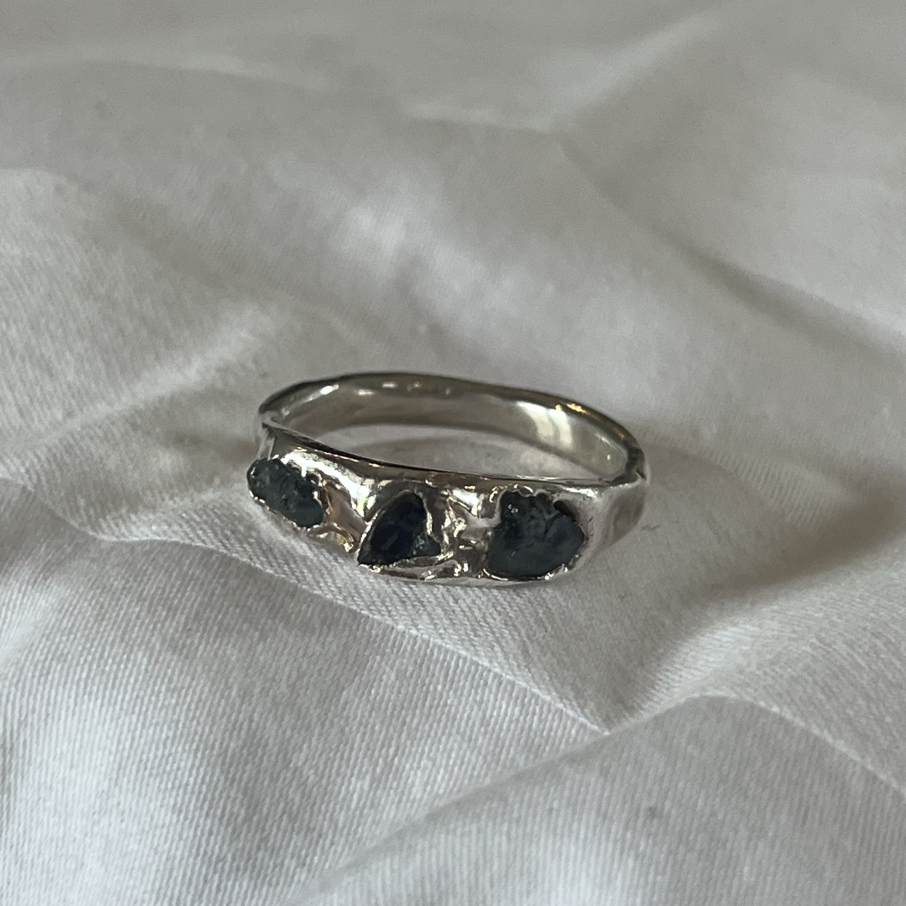 silver ring with sapphires