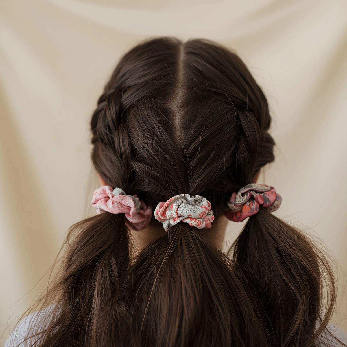 hair tied up with scrunchies